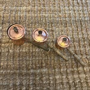 Vintage Copper Turkish Coffee Pot Set (Cezve) – Set of 3 – Wooden Handles